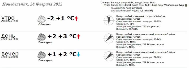 В понедельник, 28 февраля 2022 в Краматорске характер погоды будет так